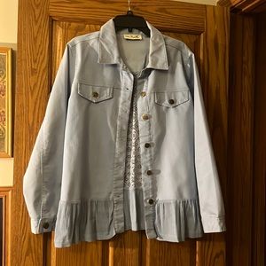 Light blue short/jacket. Fun spring jacket to wear w/jeans or leggings.